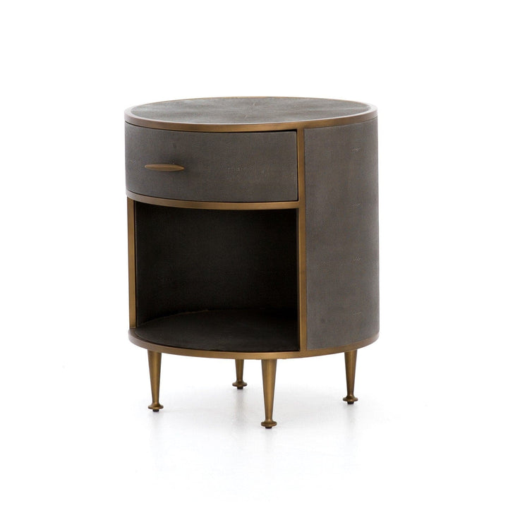 Sabrina Round Nightstand - Grey Shagreen