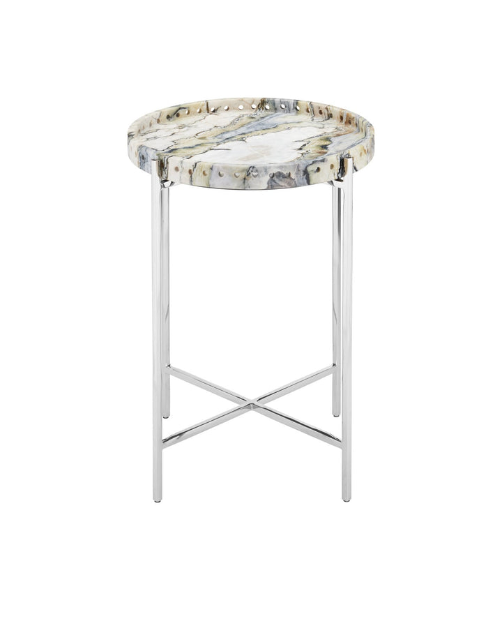 Side Tables Freya Floral Jade Marble Accent Table