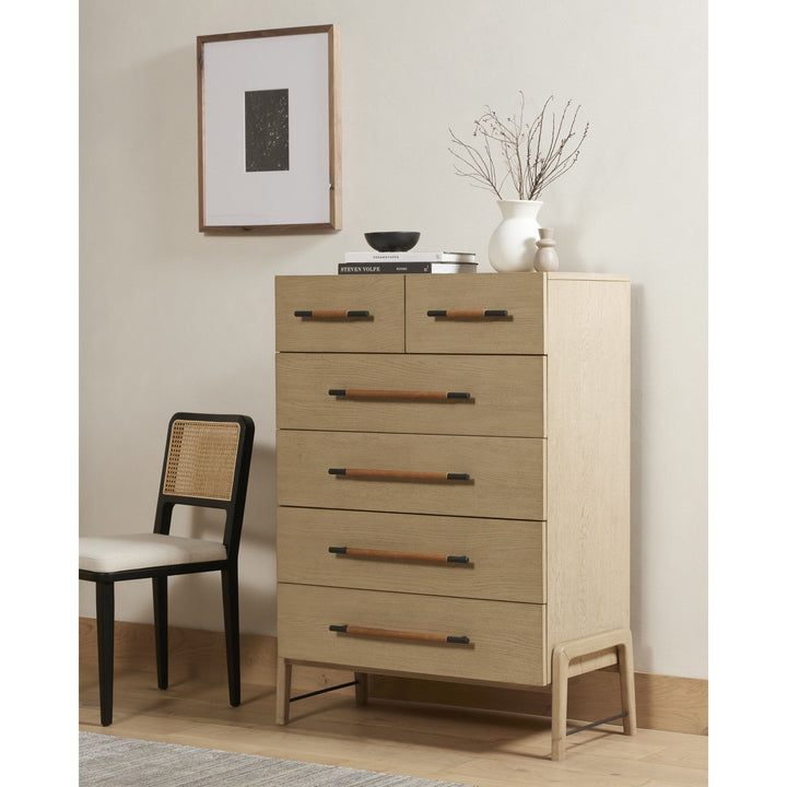 Rosewood 6 Drawer Tall Dresser - Yucca Oak