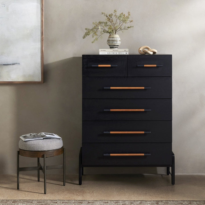 Rosewood 6 Drawer Tall Dresser - Ebony Oak