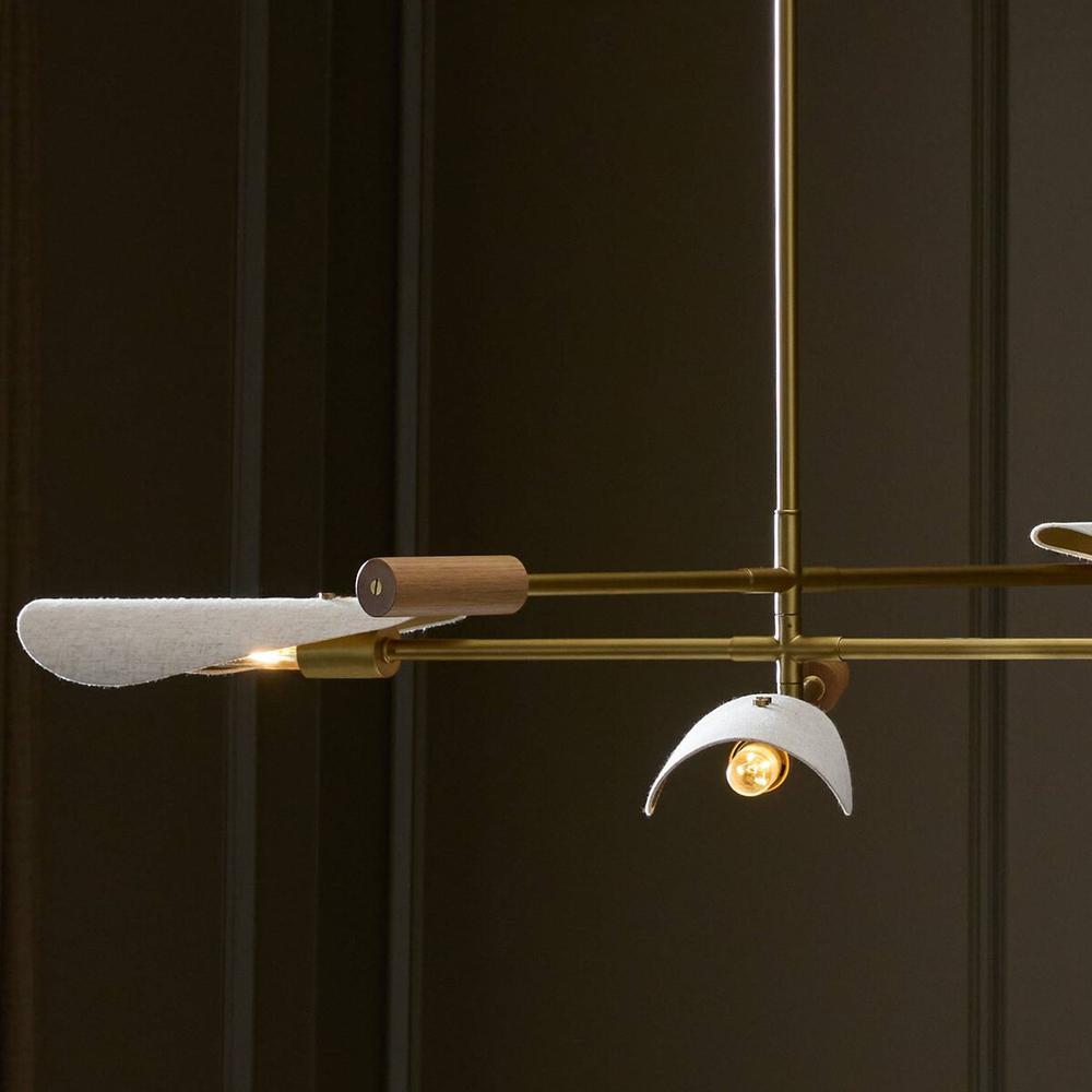 Chandeliers Astrid Chandelier: Flax Linen - Antique Brass - Light Oak