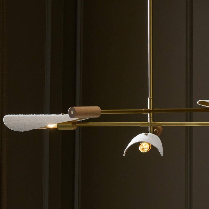 Chandeliers Astrid Chandelier: Flax Linen - Antique Brass - Light Oak