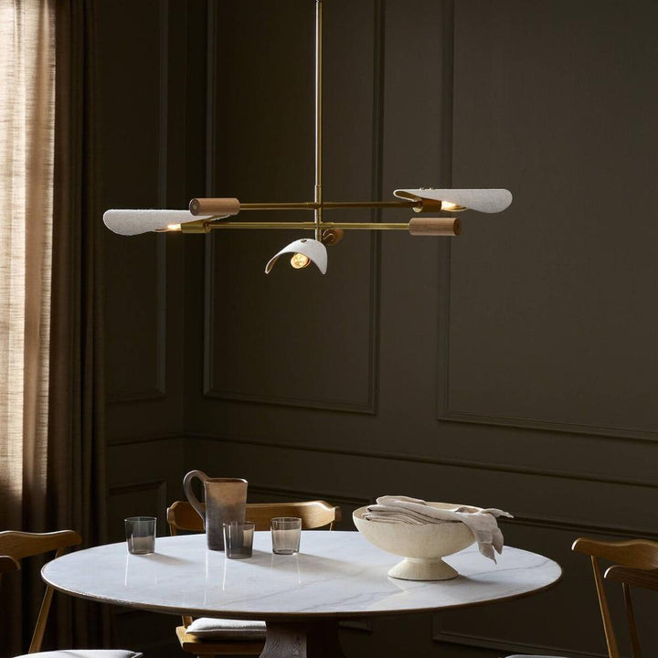 Chandeliers Astrid Chandelier: Flax Linen - Antique Brass - Light Oak