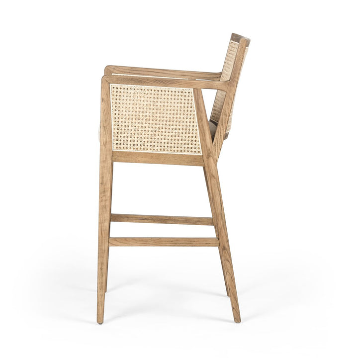 Isabella Cane Bar + Counter Stool - Bar Stool - Toasted Parawood - Savile Flax