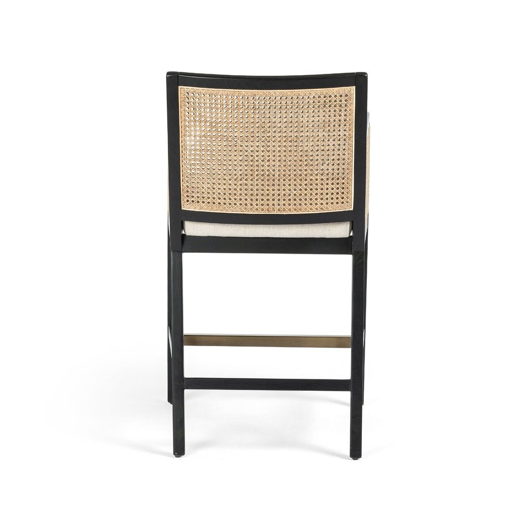 Isabella Cane Counter Stool - Brushed Ebony & Savile Flax