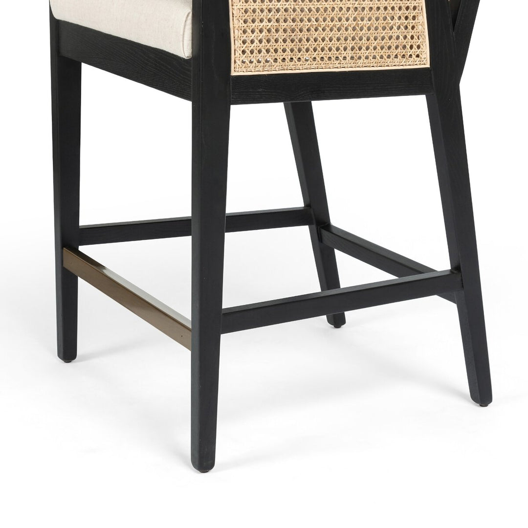 Isabella Cane Counter Stool - Brushed Ebony & Savile Flax