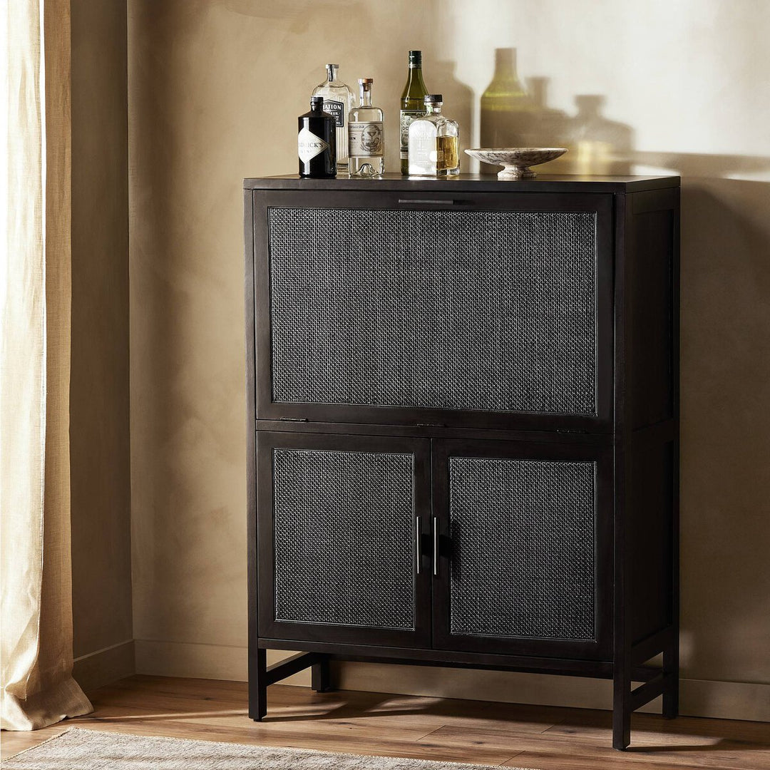 Harmony Bar Cabinet - Black W/ Black Wash Mango