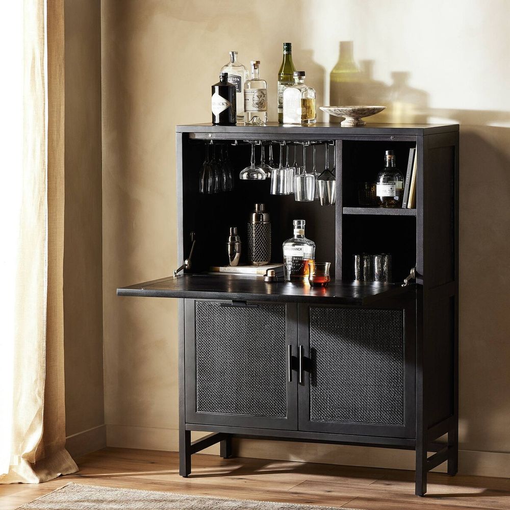 Bar Storage: Cabinets Spencer Bar Cabinet - Black W/ Black Wash Mango
