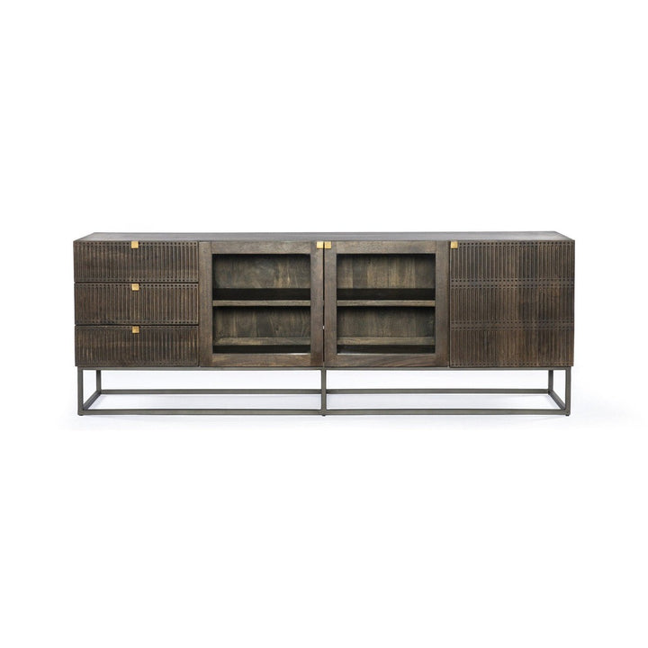 Kellan Media Console - Carved Vintage Brown