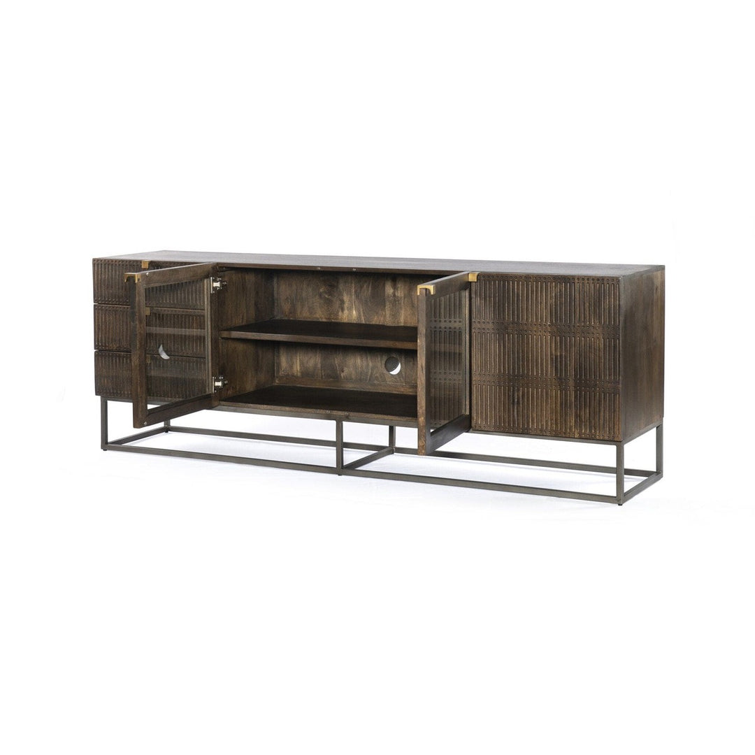 Kellan Media Console - Carved Vintage Brown