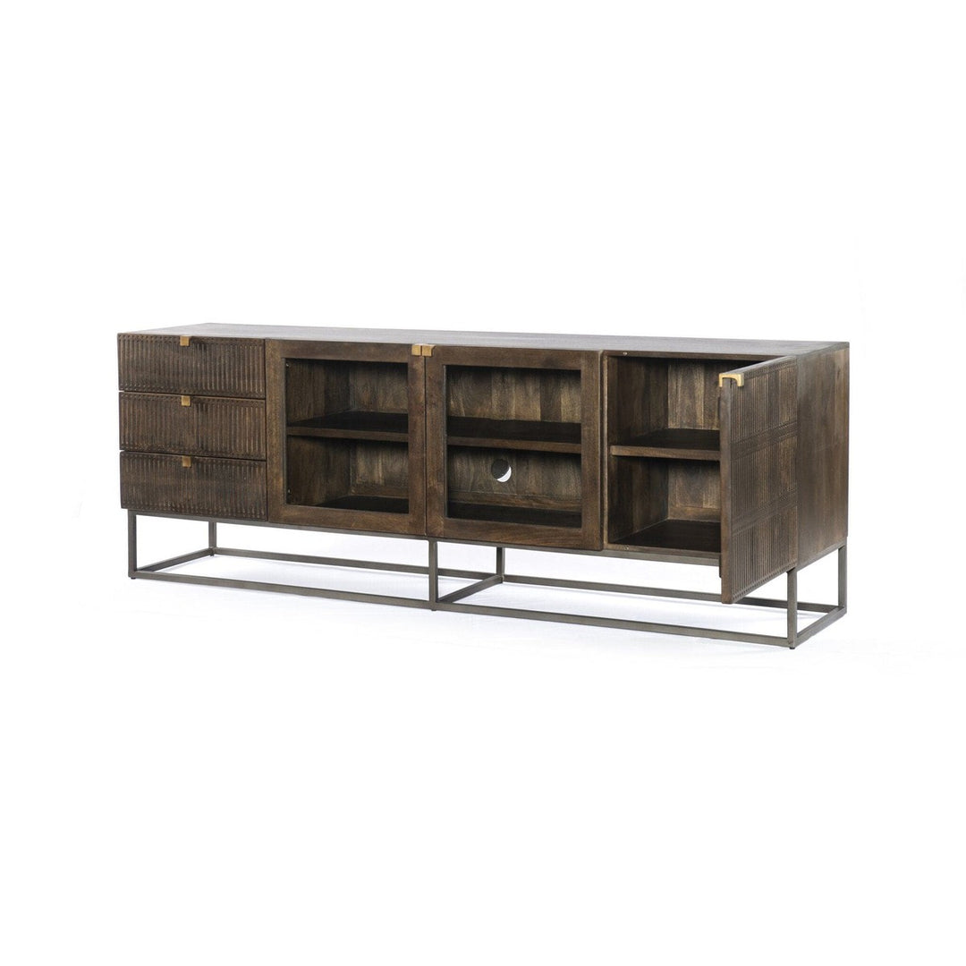 Kellan Media Console - Carved Vintage Brown