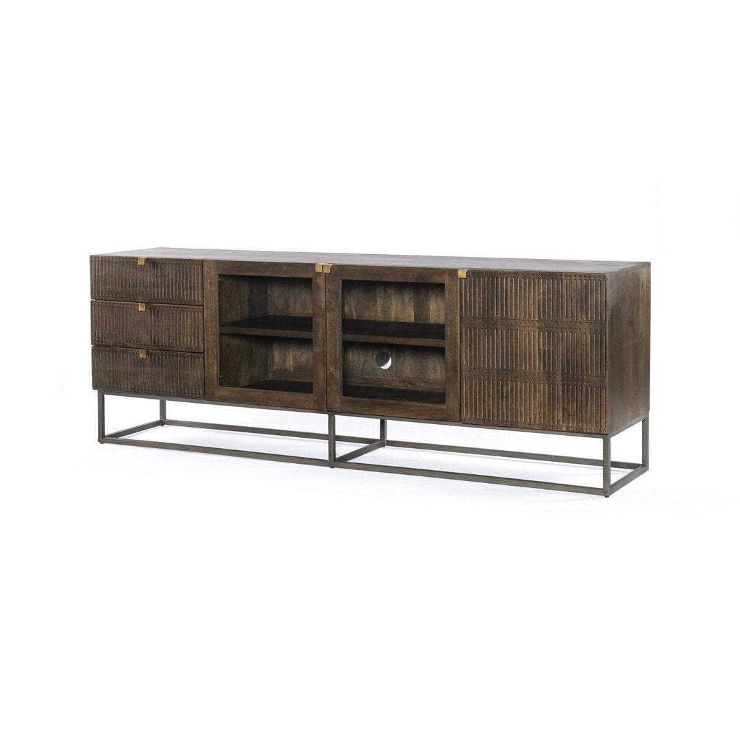 Kellan Media Console - Carved Vintage Brown