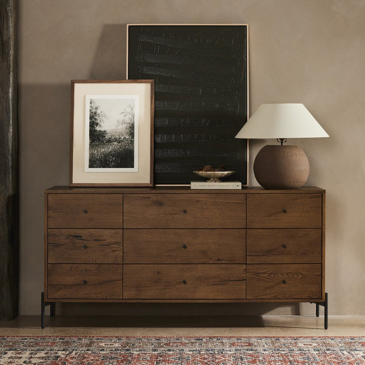 Edwin 9 Drawer Dresser - Amber Oak Resin