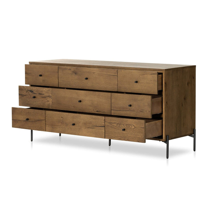 Edwin 9 Drawer Dresser - Amber Oak Resin