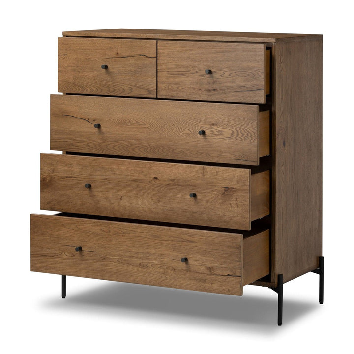 Edwin 5 Drawer Dresser - Amber Oak Resin