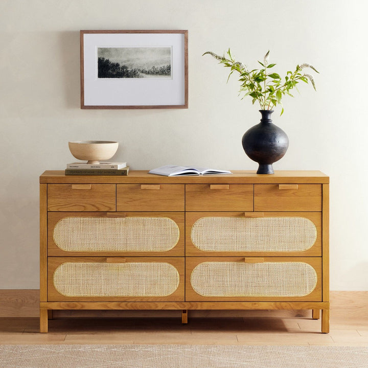 Aurora 8 Drawer Dresser - Light Natural Cane