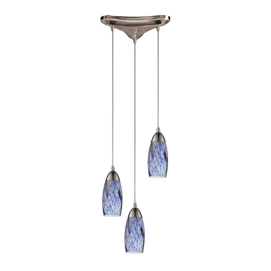 Milan 10'' Wide 3-Light Pendant-Elk Home-ELK-110-3BL-PendantsSatin Nickel/Starburst Blue Glass-Non LED-1-France and Son