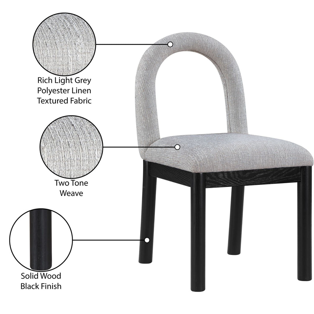 Conrad Linen Textured Fabric Upholstered Dining Chair — Grey / Black