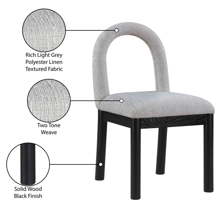 Conrad Linen Textured Fabric Upholstered Dining Chair — Grey / Black