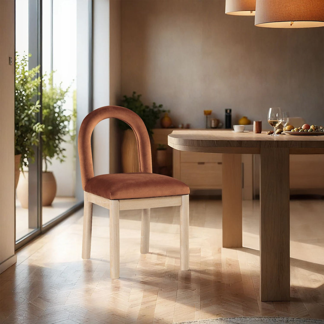 Conrad Velvet Upholstered Dining Chair — Cognac / Natural