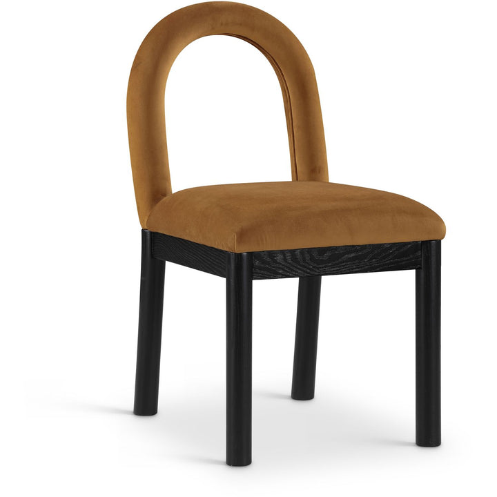 Conrad Velvet Upholstered Dining Chair — Saddle / Black