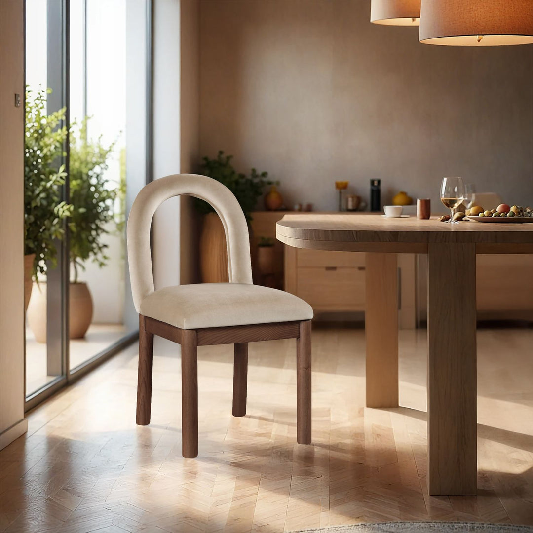 Conrad Velvet Upholstered Dining Chair — Beige / Brown