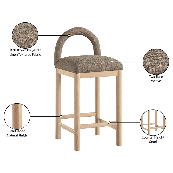 Conrad Linen Textured Fabric Upholstered Counter Stool — Brown / Natural