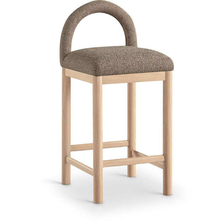 Conrad Linen Textured Fabric Upholstered Counter Stool — Brown / Natural