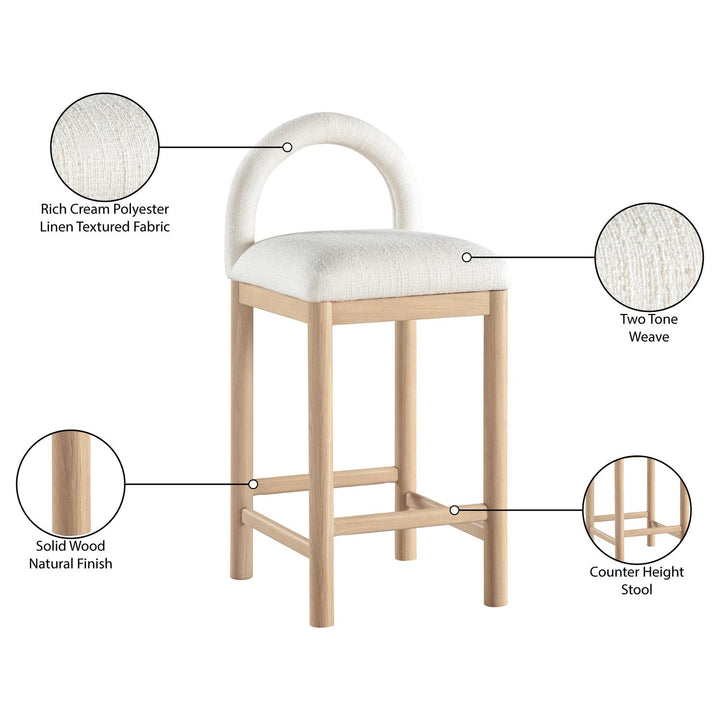 Conrad Linen Textured Fabric Upholstered Counter Stool — Cream / Natural