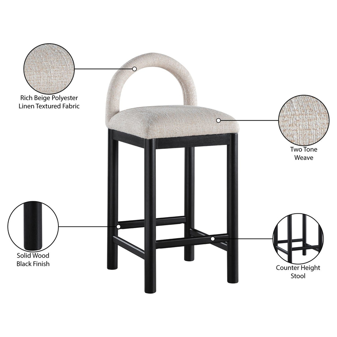 Conrad Linen Textured Fabric Upholstered Counter Stool — Beige / Black