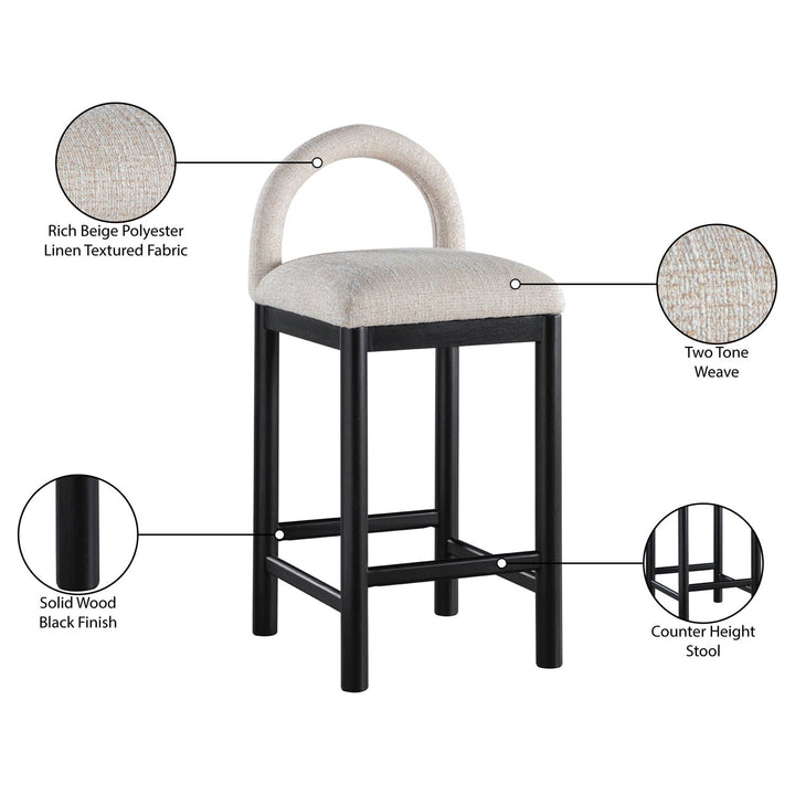 Conrad Linen Textured Fabric Upholstered Counter Stool — Beige / Black
