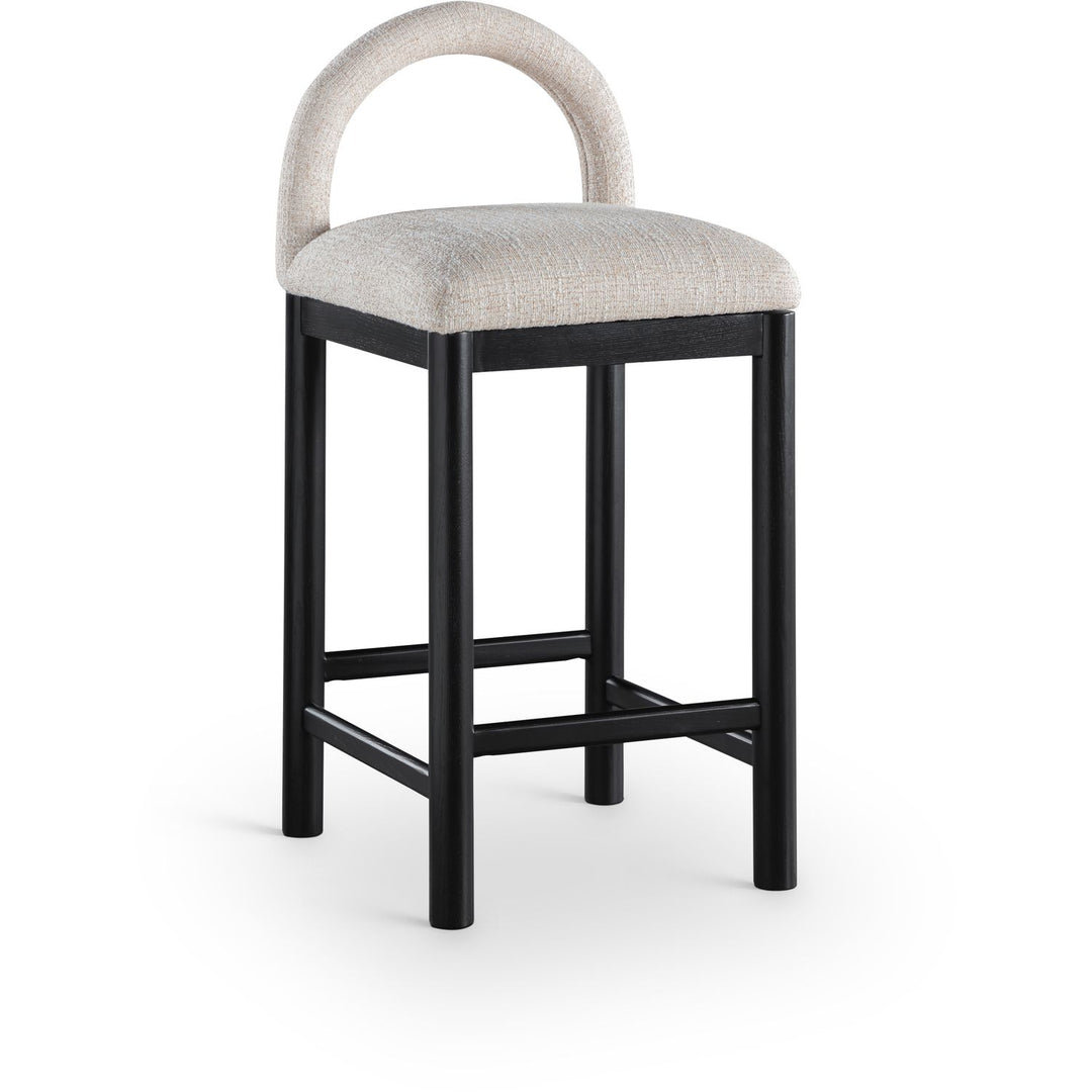 Conrad Linen Textured Fabric Upholstered Counter Stool — Beige / Black