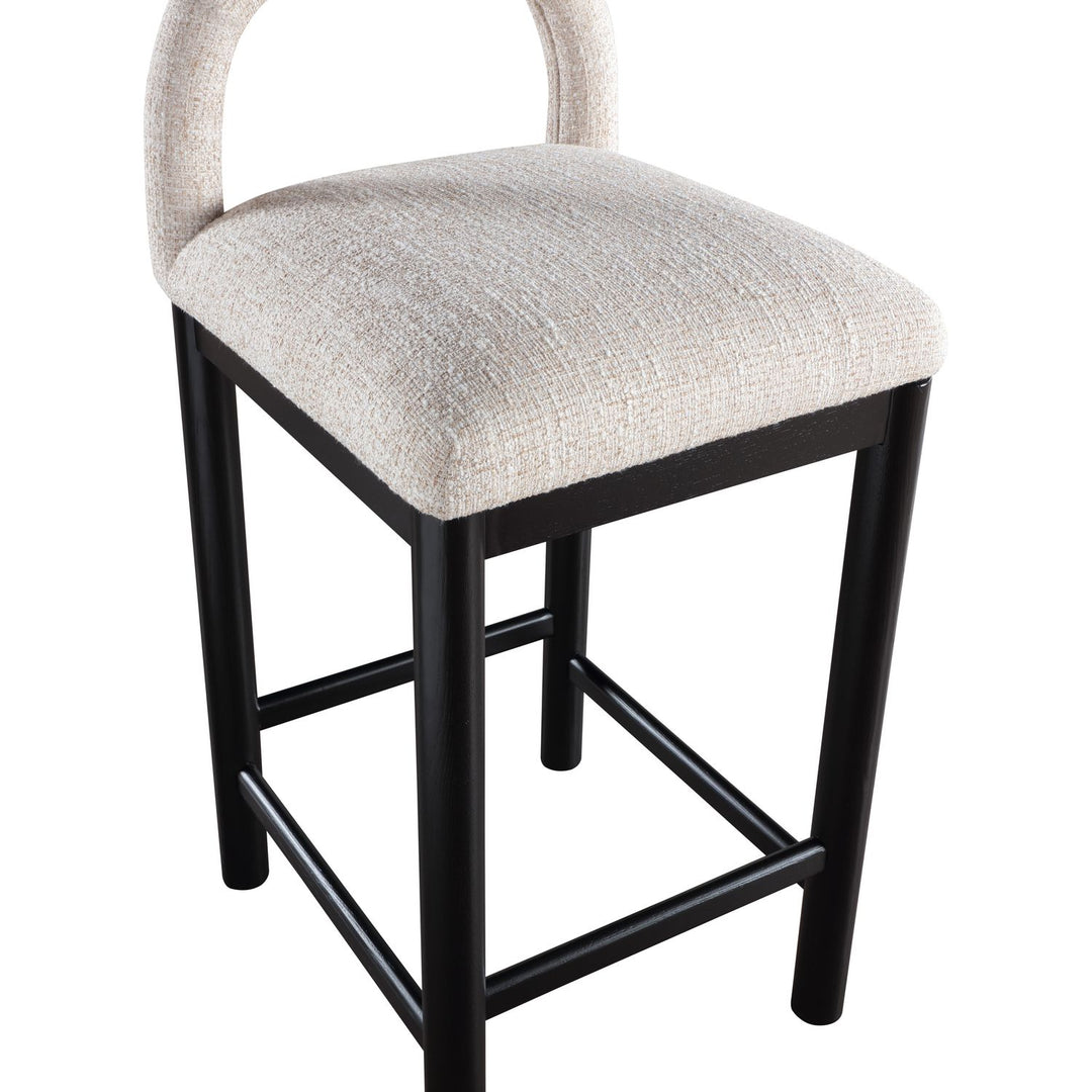 Conrad Linen Textured Fabric Upholstered Counter Stool — Beige / Black