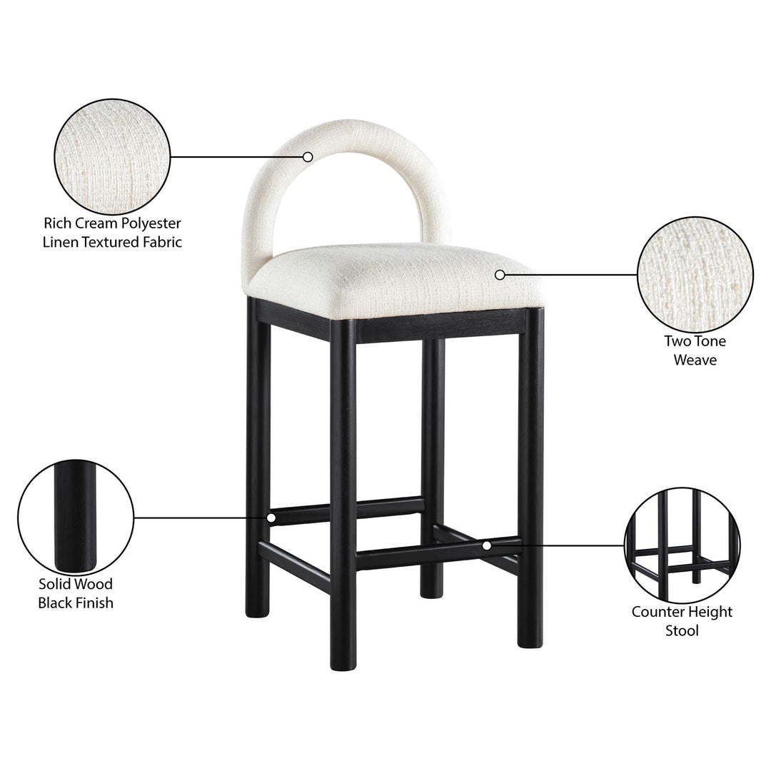 Conrad Linen Textured Fabric Upholstered Counter Stool — Cream / Black