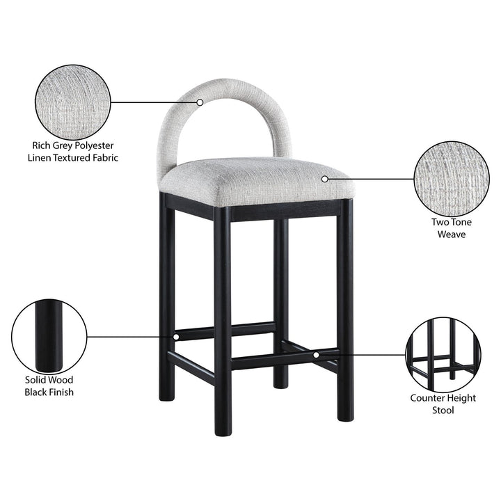 Conrad Linen Textured Fabric Upholstered Counter Stool — Grey / Black