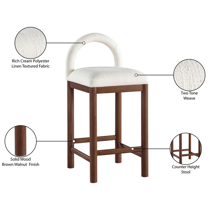 Conrad Linen Textured Fabric Upholstered Counter Stool — Cream / Brown