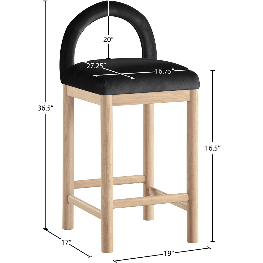 Conrad Velvet Upholstered Counter Stool — Black / Natural