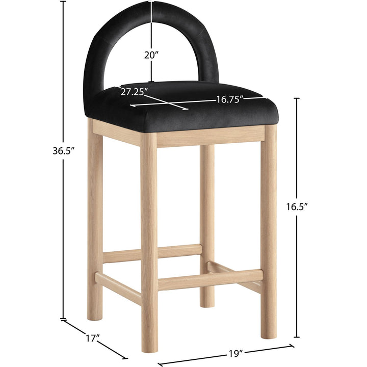 Conrad Velvet Upholstered Counter Stool — Black / Natural