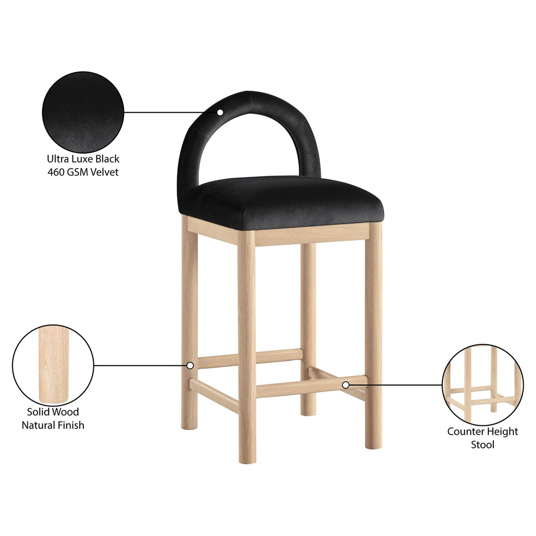 Conrad Velvet Upholstered Counter Stool — Black / Natural