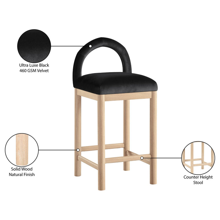 Conrad Velvet Upholstered Counter Stool — Black / Natural