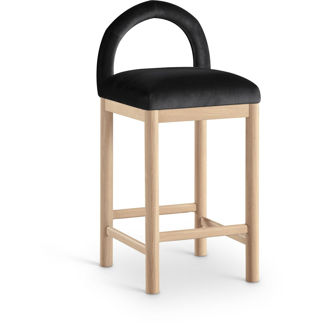 Conrad Velvet Upholstered Counter Stool — Black / Natural