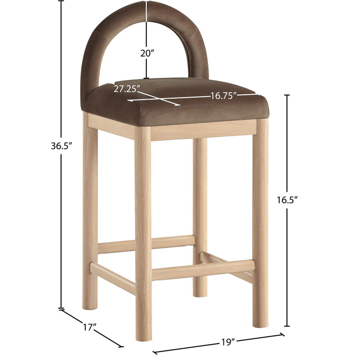 Conrad Velvet Upholstered Counter Stool — Brown / Natural
