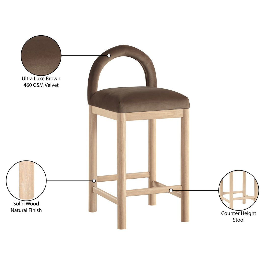 Conrad Velvet Upholstered Counter Stool — Brown / Natural