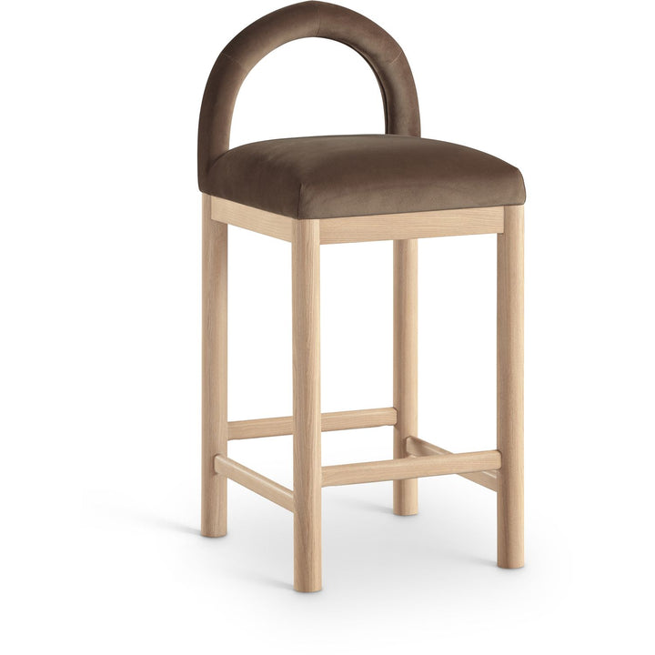 Conrad Velvet Upholstered Counter Stool — Brown / Natural