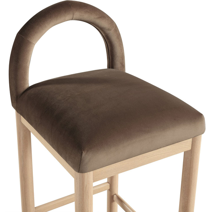 Conrad Velvet Upholstered Counter Stool — Brown / Natural