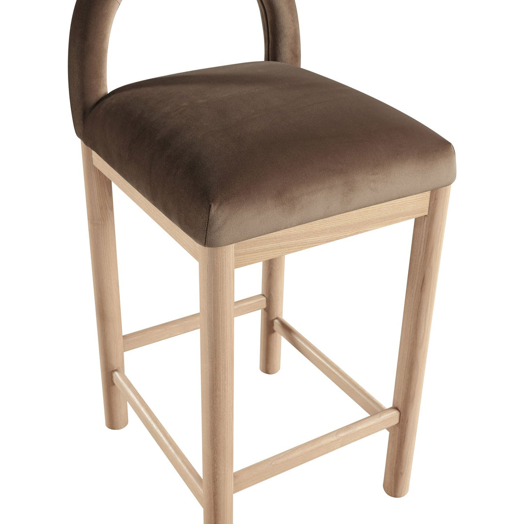 Conrad Velvet Upholstered Counter Stool — Brown / Natural