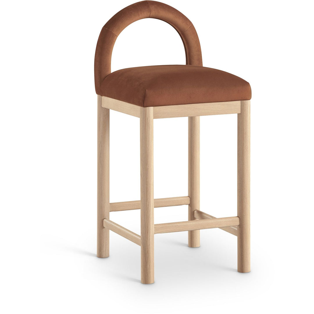 Conrad Velvet Upholstered Counter Stool — Cognac / Natural
