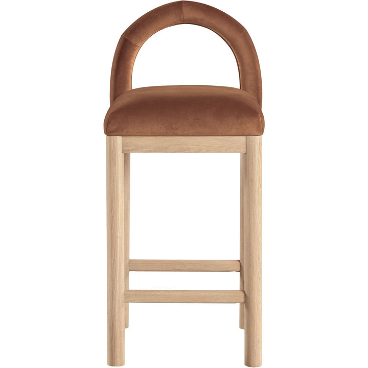 Conrad Velvet Upholstered Counter Stool — Cognac / Natural