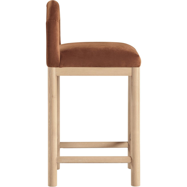 Conrad Velvet Upholstered Counter Stool — Cognac / Natural