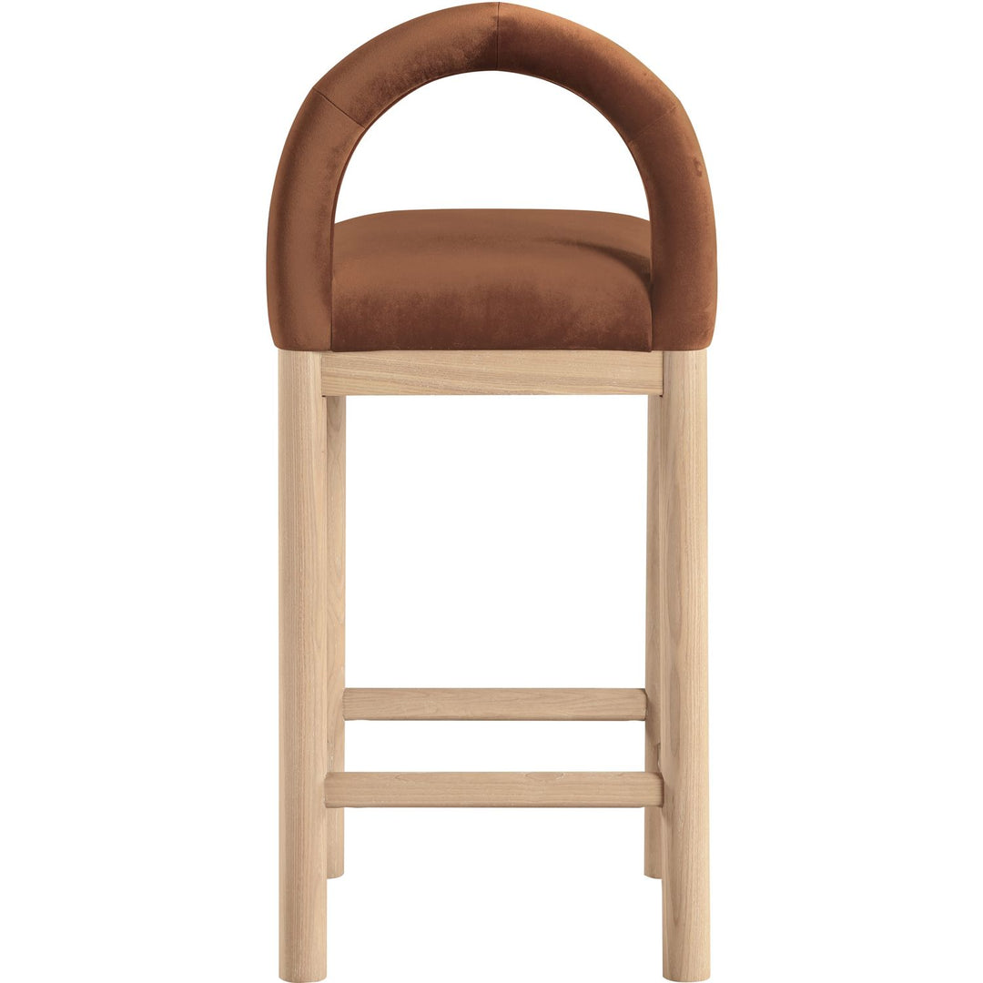Conrad Velvet Upholstered Counter Stool — Cognac / Natural